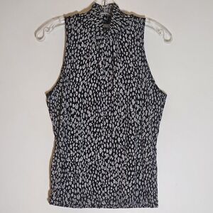 Stephen and Casey by INBS Tank Womens Large Black White Abstract Mock Neck Fun L